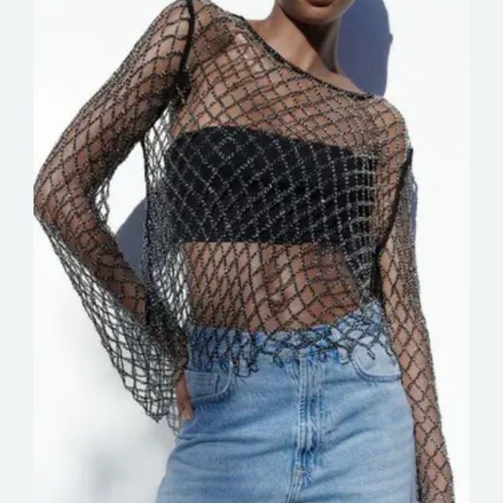 Zara Black Sheer Mesh Blouse
